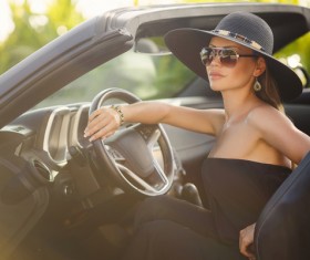 sitting in car woman Stock Photo 05