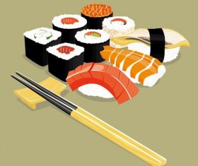 sushi with chopsticks vector material 01