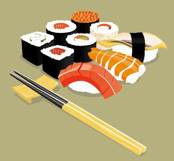 sushi with chopsticks vector material 01