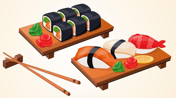 sushi with chopsticks vector material 03