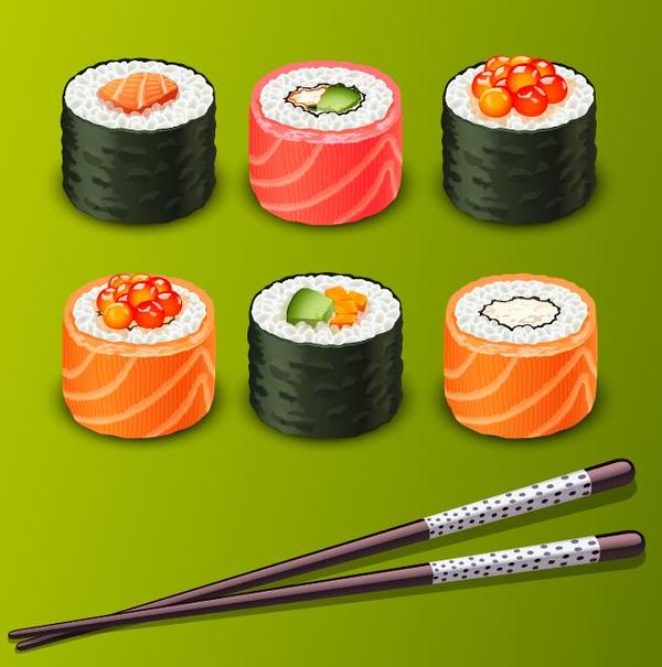 sushi with chopsticks vector material 04