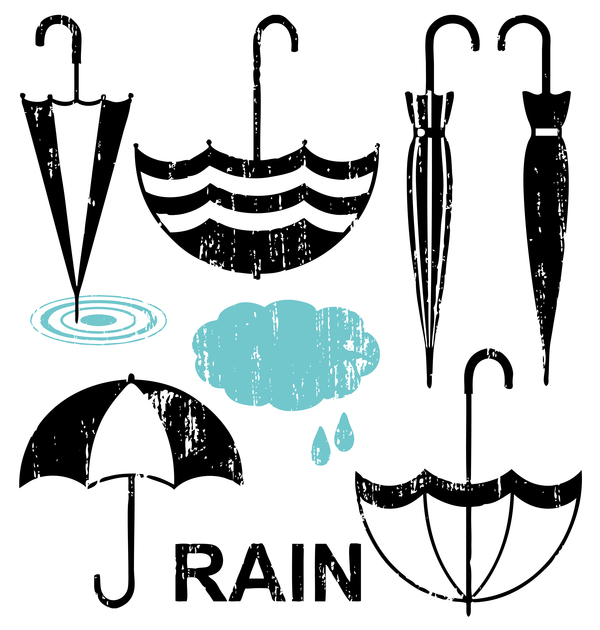 umbrellas scratched silhouette vector material