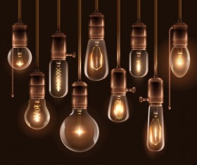 vintage glowing light bulbs set vector