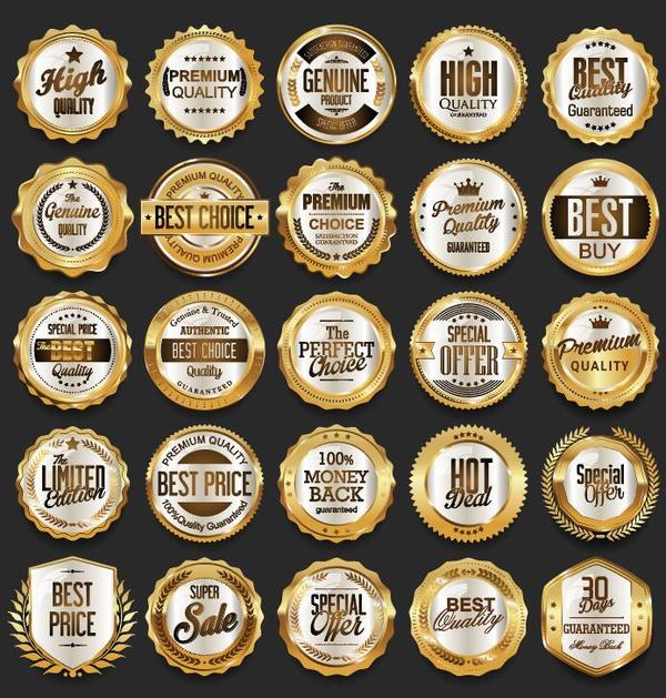 25 Kind golden badges vectors