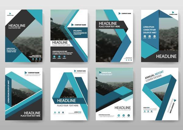 8 Kind blue brochure cover vectors