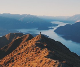 Amazing mountain lake landscape from height Stock Photo