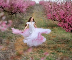 Beautiful little princess and cherry blossom Stock Photo 01