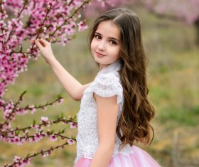 Beautiful little princess and cherry blossom Stock Photo 03