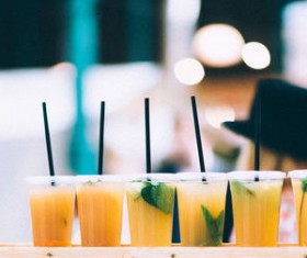 Belicious fresh fruit cocktail glasses Stock Photo