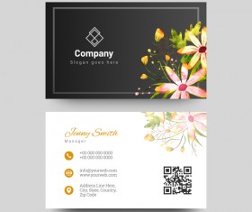 Black business card with watercolor flower vector