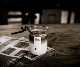 Black white picture of tasty drink on table Stock Photo