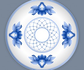 Blue and white porcelain plate vector 01