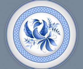Blue and white porcelain plate vector 03