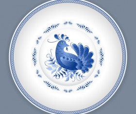 Blue and white porcelain plate vector 04