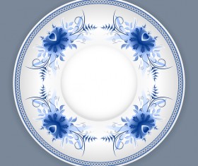 Blue and white porcelain plate vector 05