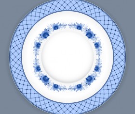 Blue and white porcelain plate vector 06