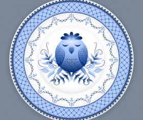 Blue and white porcelain plate vector 07