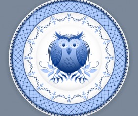 Blue and white porcelain plate vector 08