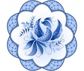 Blue and white porcelain plate vector 09
