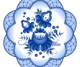 Blue and white porcelain plate vector 10
