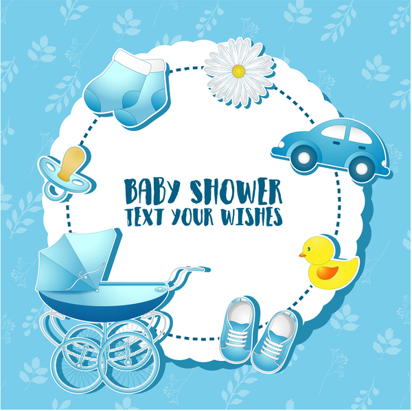 Blue baby shower cards vectors 01