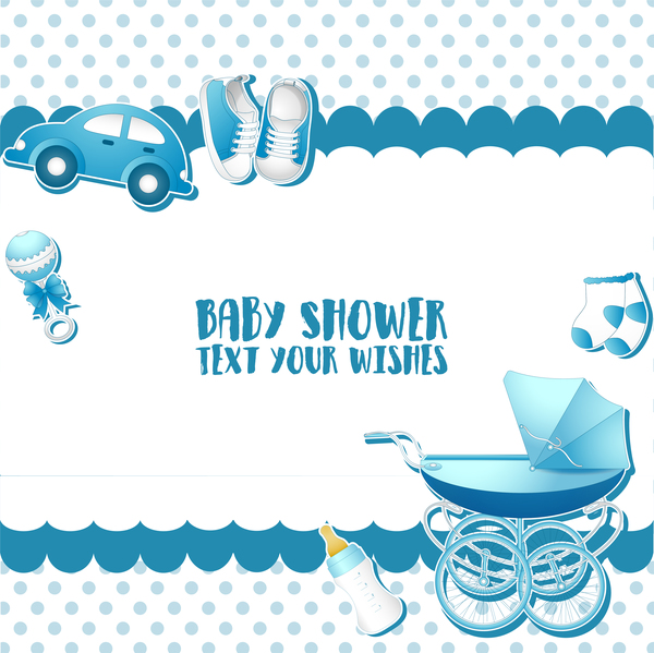Blue baby shower cards vectors 02