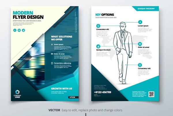 Blue business brochure cover vector material 01