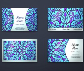 Blue decorative pattern business card vector 01