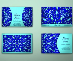 Blue decorative pattern business card vector 02