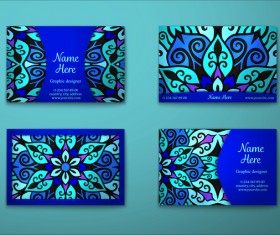 Blue decorative pattern business card vector 03