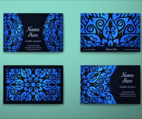 Blue decorative pattern business card vector 04