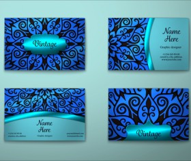 Blue decorative pattern business card vector 05