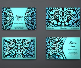 Blue decorative pattern business card vector 06