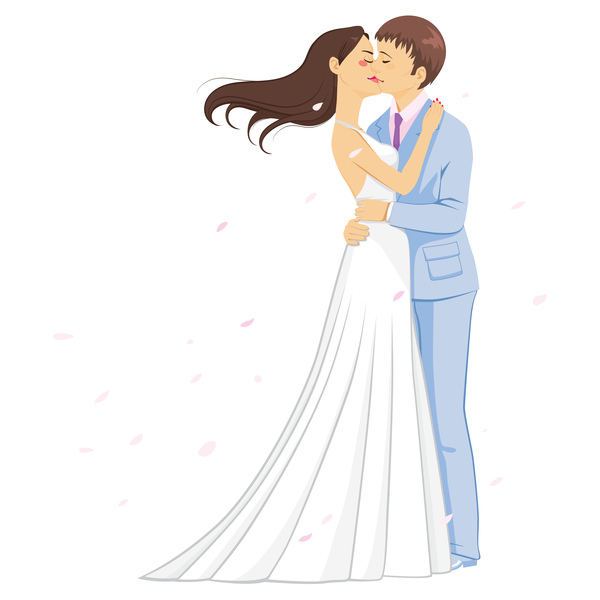 Bride and groom kiss vector