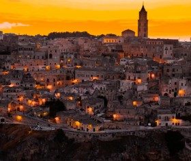 Bright ancient town at dusk Stock Photo