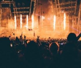 Bright fire on excited music performance night Stock Photo