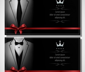 Business cards template with red bows vector 01