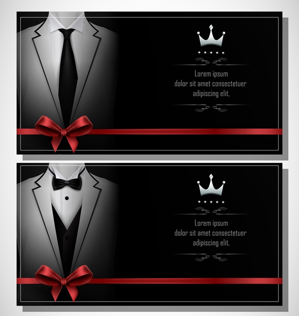 Business cards template with red bows vector 01