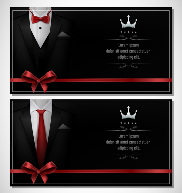 Business cards template with red bows vector 02