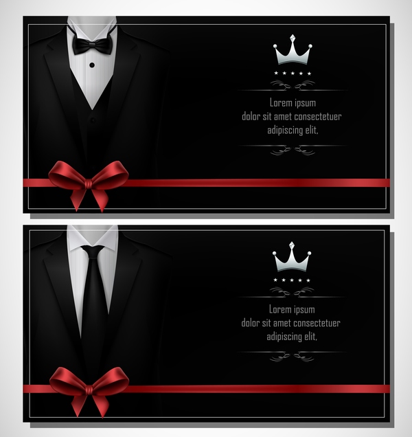 Business cards template with red bows vector 05
