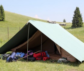 Camping tents and luggage Stock Photo