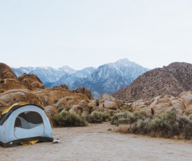Camping tents in the mountains Stock Photo