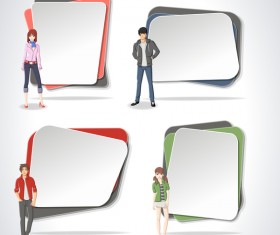 Cartoon people with paper banner vectors 01