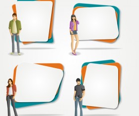 Cartoon people with paper banner vectors 02
