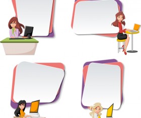 Cartoon people with paper banner vectors 03