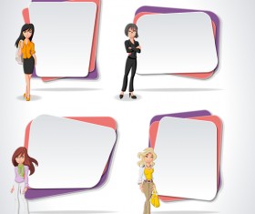 Cartoon people with paper banner vectors 04