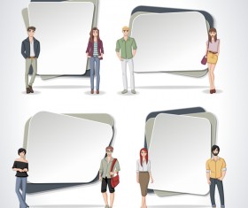 Cartoon people with paper banner vectors 05