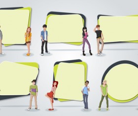 Cartoon people with paper banner vectors 06