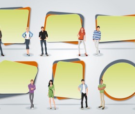 Cartoon people with paper banner vectors 07