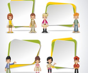 Cartoon people with paper banner vectors 08